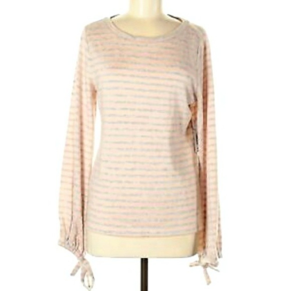 a.n.a‎ Striped Sleeve Tie Top NWOT